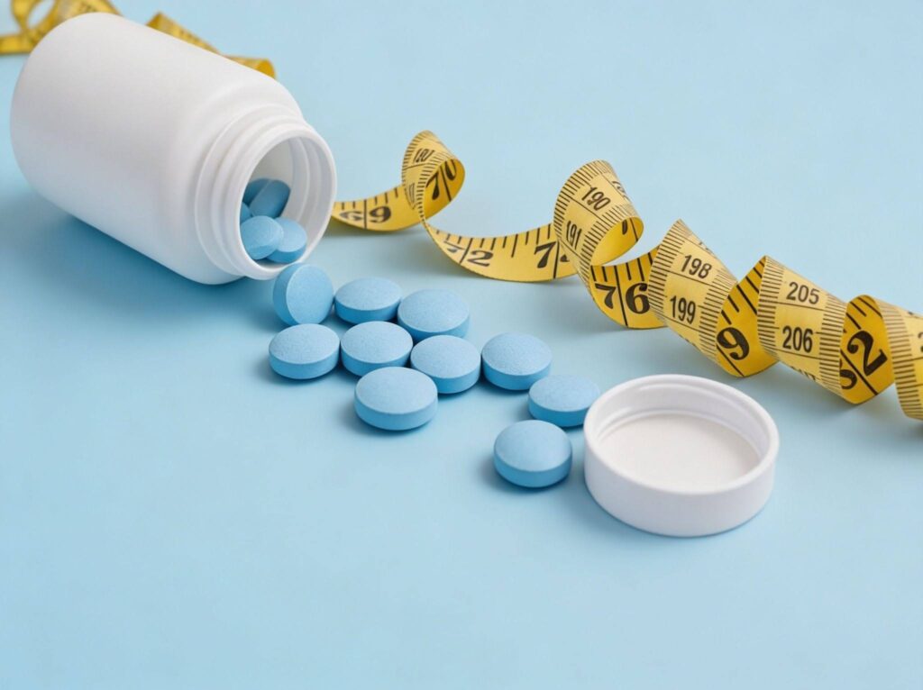 photo of round blue tablets