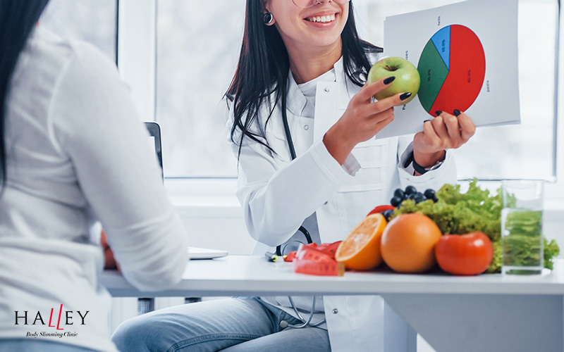 Halley Body Slimming Clinic | How to Break Through a Weight Loss Plateau Nutritionist advising on diet to break weight loss plateau.